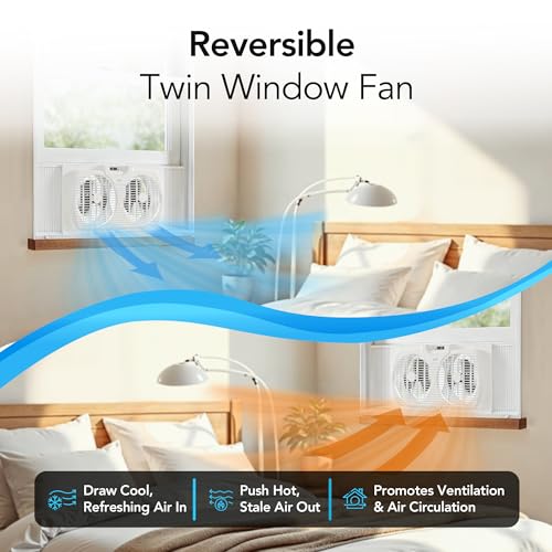 Comfort Zone 9-Inch 3-Speed Reversible Twin Window Fan with Bug Screen