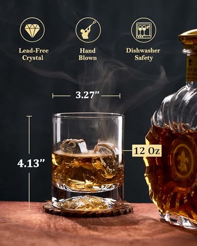 Crystal Whiskey Glasses - 12oz Double Old Fashioned Rocks Tumblers, Set of 2
