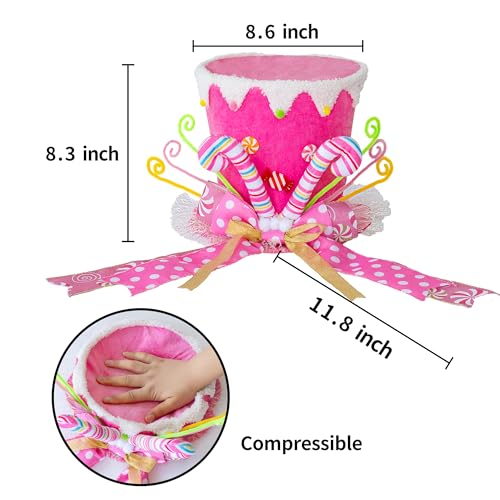 Pink Candy Cane Top Hat Christmas Tree Topper with Long Ribbon Bow