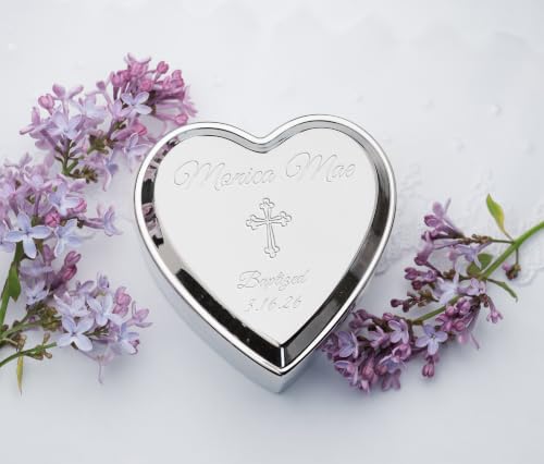 Personalized Silver Heart Jewelry Box - Engraved Baptism Keepsake Gift