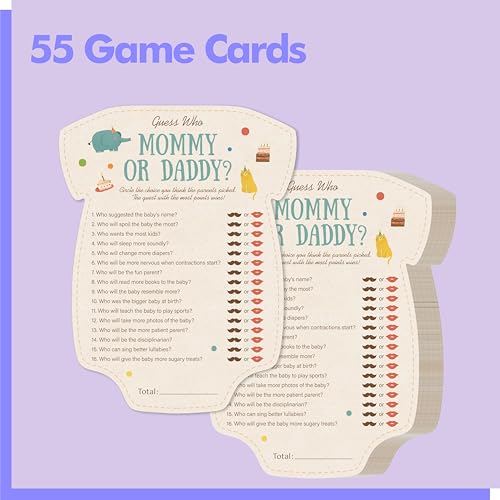 55PCS Guess Who Mommy or Daddy Baby Shower Game Cards - Gender Neutral