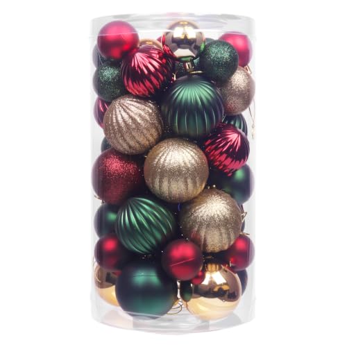 EverEtreinte Burgundy Dark Green Gold Christmas Ornament Set - Shatterproof Holiday Decor, 50 Pieces