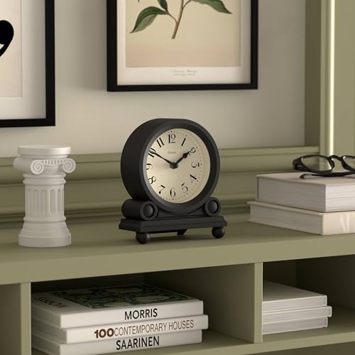 Small Traditional Mantel Clock, Black Desk & Shelf Timepiece
