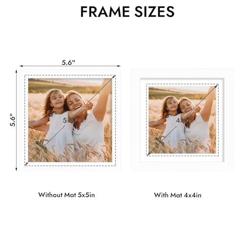 5x5 Solid Wood Picture Frame with Real Glass, Holds 4x4 or 5x5 Photos