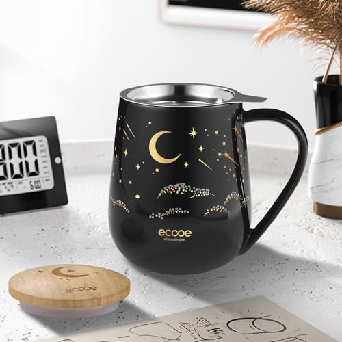 Ecooe White Ceramic Tea Infuser Mug 20.3oz with Stainless Steel Filter & Lid