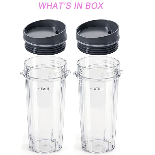 16oz 4-Tab Replacement Blender Cup with Lids, 2-Pack