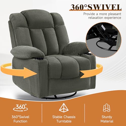 Swivel Rocking Recliner Chair with Massage, Heat, and Memory Foam
