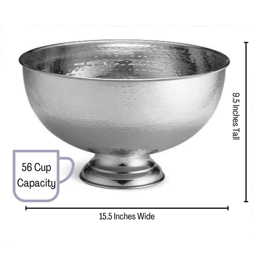Hammered Stainless Steel Pedestal Punch Bowl, 3.4 Gallon Large Serving Bowl