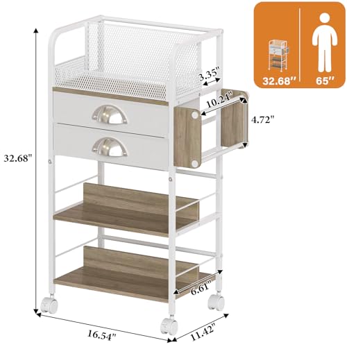 Rolling Wrapping Paper Storage Cart with Drawers and Wheels White
