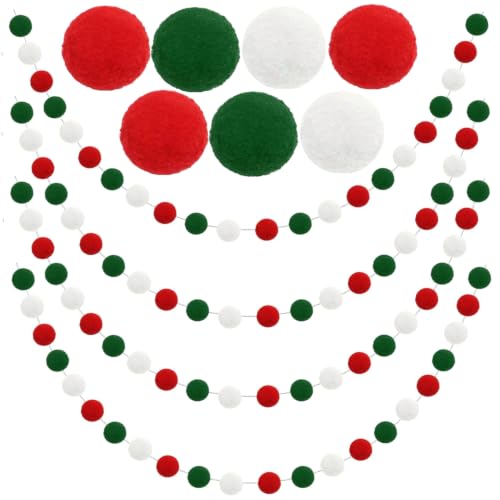 Alabzphsia 4Pack Christmas Pom Pom Garland 20mm Red Green White 6.57 ft Each