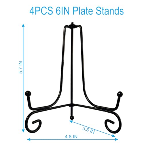Black Metal Plate Display Stands (Set of 4) - 6 Inch Folding Easel Holders