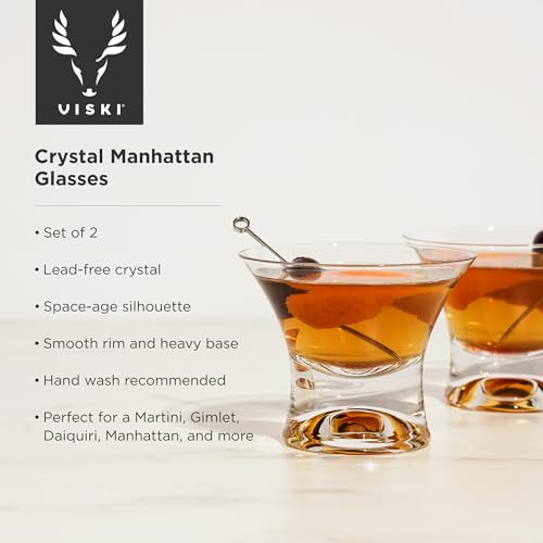 Viski Classic Heavy Base Stemless Manhattan Glasses Set of 2 - 7 oz Cocktail Glasses