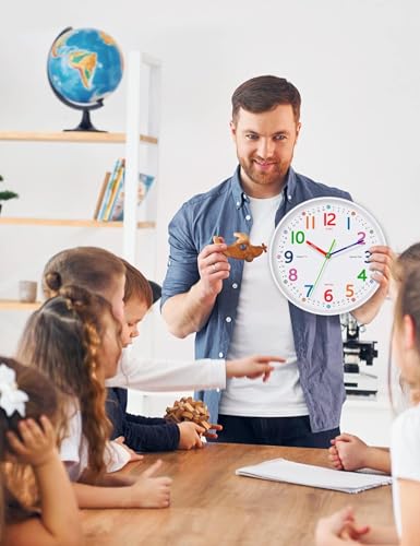 8-Inch Kids Teaching Wall Clock - Silent Non-Ticking Learning Clock