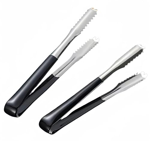 Stainless Steel Ice Tongs with Black Silicone Handles 6 Inch - Perfect for Ice, Fruits, and Serving