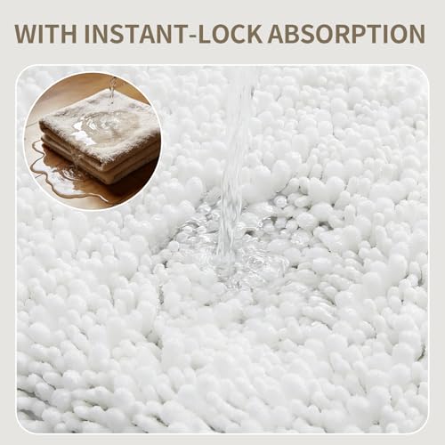 Ruggnovea Extra Thick Chenille Bath Mat 32x20 Non-Slip White