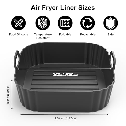 Reusable Square Silicone Air Fryer Liners 2-Pack (8.5 Inch for 5-6.5 QT)