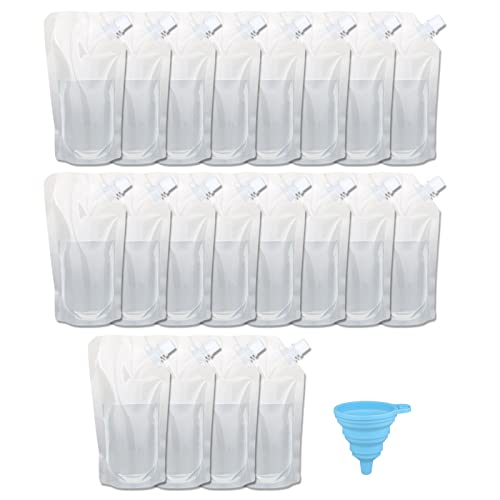 16 oz Liquor Flasks Pack of 20 with Funnel - Reusable Travel Concealable Plastic Pouches