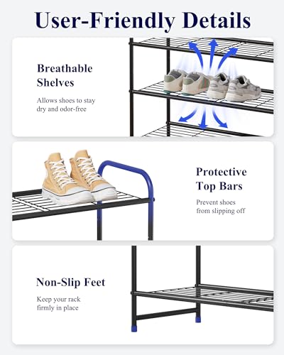 3-Tier Stackable Metal Shoe Rack, 25.6-Inch Wide Closet Organizer