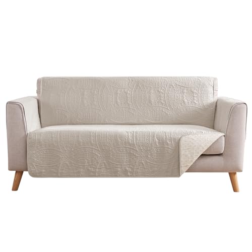 Beige Loveseat Cover for 2-Cushion Sofa, Water-Repellent