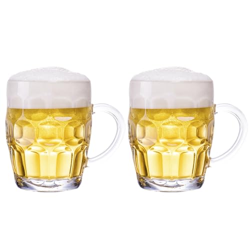 Dimple Stein Beer Mugs, 20 oz Heavy Duty Glass Beer Glasses with Handle