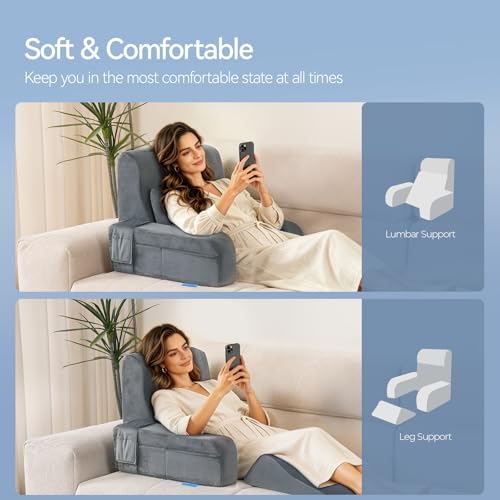 Ergonomic Reading Pillow with Memory Foam, 19" Gray Back Rest