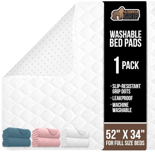 Gorilla Grip Waterproof Washable Incontinence Bed Pad - 52x34 Non-Slip Underpad