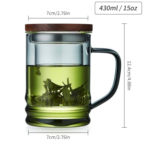 Unbreakable Modern Glass Tea Cup with Infuser & Lid 14.5oz Heat-Resistant Borosilicate