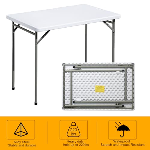 3ft Portable Folding Table, Durable HDPE Indoor and Outdoor Utility Desk