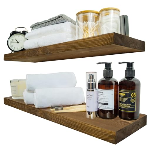 24-inch Solid Wood Floating Shelves - Set of 2 Rustic Wall Mount Shelves