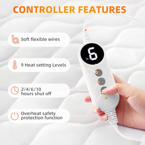 Heated Mattress Pad Full Size with 9 Heat Settings & Timer