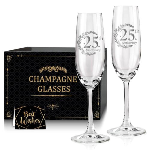 Tom Boy 25th Anniversary Champagne Flutes Gift Set - 2 Pack | Engraved Celebration Glasses for Couples