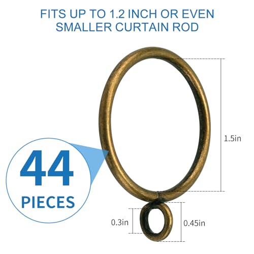 Metal Curtain Rings with Eyelets - 1.5 Inch Drapery Rings (44 Pack, Bronze)