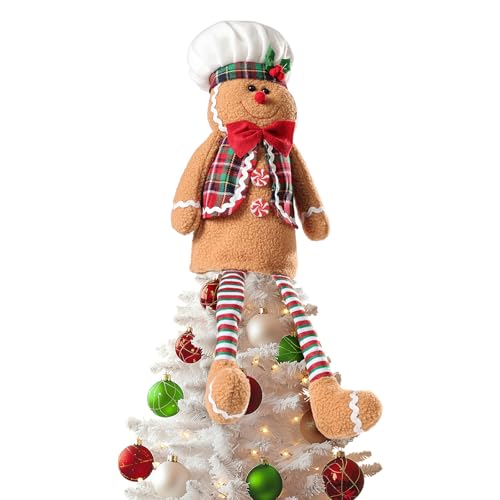Gingerbread Man Christmas Tree Topper - 19" Soft Felt Holiday Decor