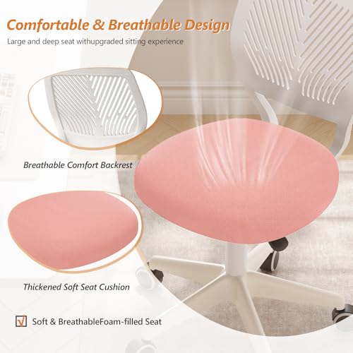 Pink Small Armless Swivel Office Desk Chair - Breathable Mesh, Adjustable Height