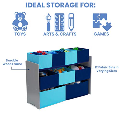 Deluxe Multi-Bin Kids Toy Organizer with 9 Fabric Bins - Grey & Blue