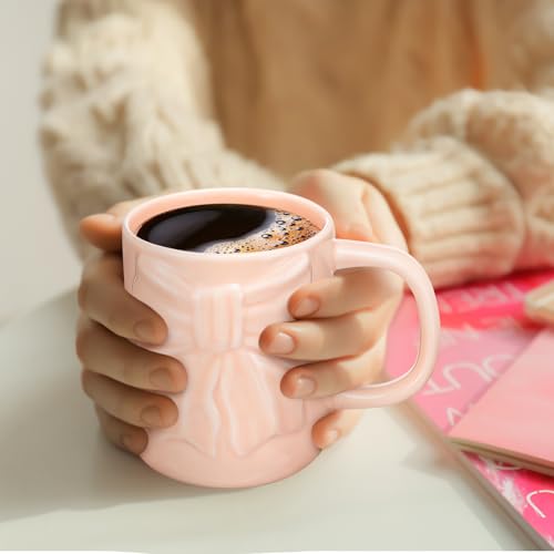 Coquette Pink Bow 13 oz Ceramic Coffee Mug with Handle – Engraved Gift for Women