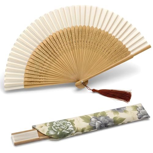 Silk Bamboo Hand Fan - Foldable Portable Cooling Fan with Tassel