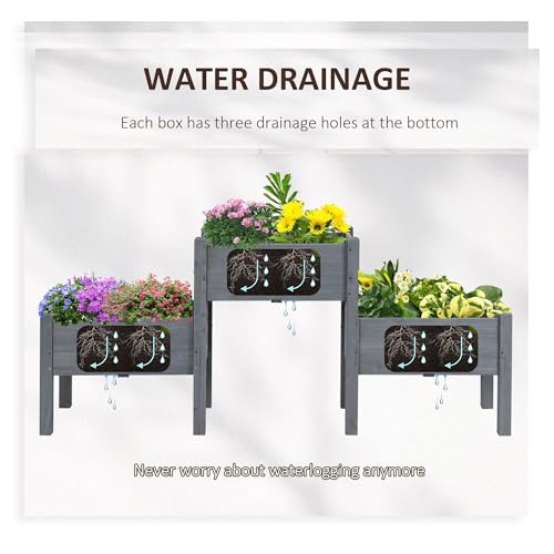 3-Tier Ergonomic Raised Garden Bed - Solid Fir Wood Vegetable Planter