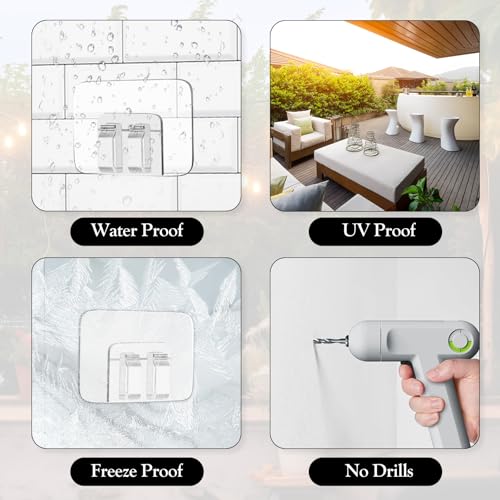 80Pcs Adhesive Outdoor String Light Clips - Heavy Duty Waterproof Cord Hooks