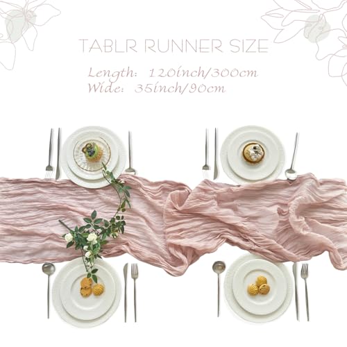 Dusty Pink 10FT Cheesecloth Table Runner for Weddings & Events - 6 Pack