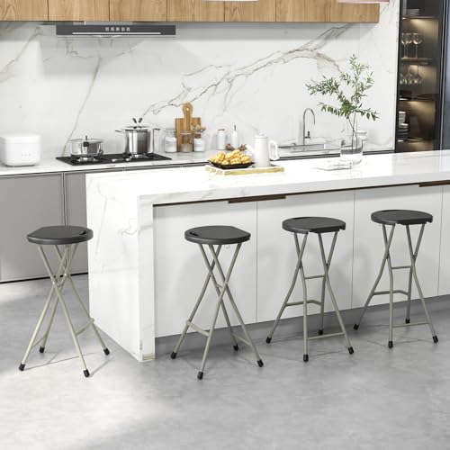 28-Inch Folding Bar Stool, Portable Steel Collapsible Chair with Handle