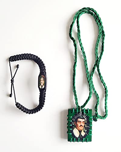 Handwoven Jesus Malverde Scapular Necklace and Bracelet Set