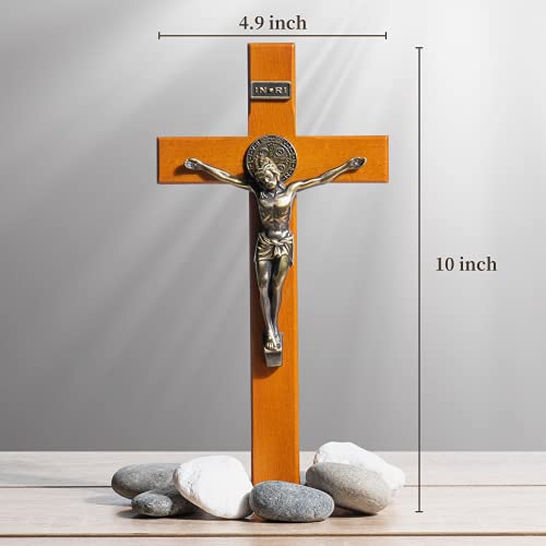 10-Inch Wooden Crucifix Wall Cross for Home Decor with Antique Gold Jesus