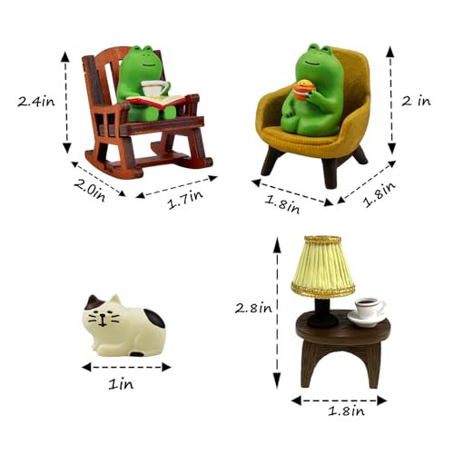 Miniature Resin Frog and Cat Figurine Set, 6-Piece Desk Decor Collection