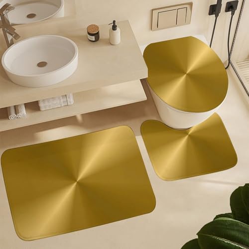 Gold Metallic 4-Piece Bathroom Shower Curtain Set with Non-Slip Rugs