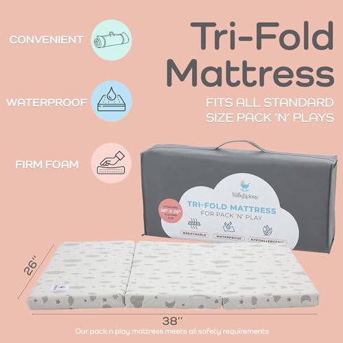 Trifold Pack and Play Mattress Topper - 38" x 26" Waterproof Foam Pad