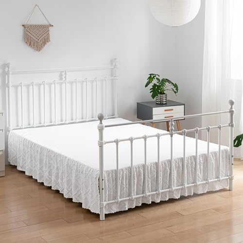 White Tufted Dot Bed Skirt - Twin Size, 18-Inch Drop with Split Corners