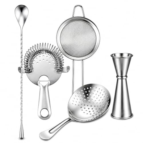 Yoption 5-Piece Cocktail Strainer Set Stainless Steel Bar Tools for Bartending