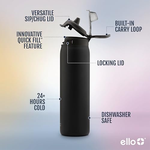 Insulated Stainless Steel Water Bottle with Quick Fill Lid and Sip Chug Spout
