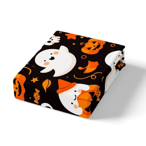 Feelyou Kids Halloween Twin Fitted Sheet Cartoon Pumpkin Lantern Ghost Bedding Set Multi 075